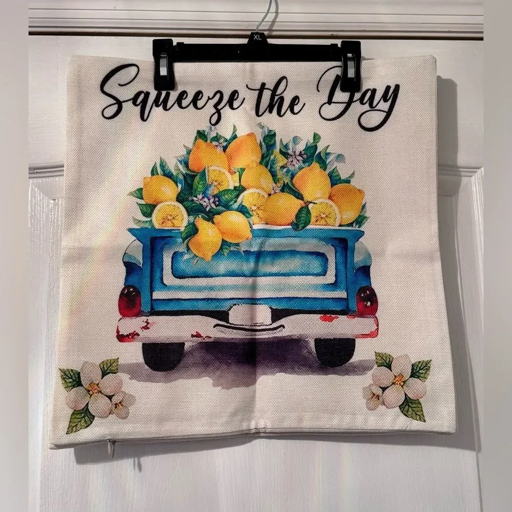New Pair of Lemon Squeeze The Day Pillow Covers 18 by 18